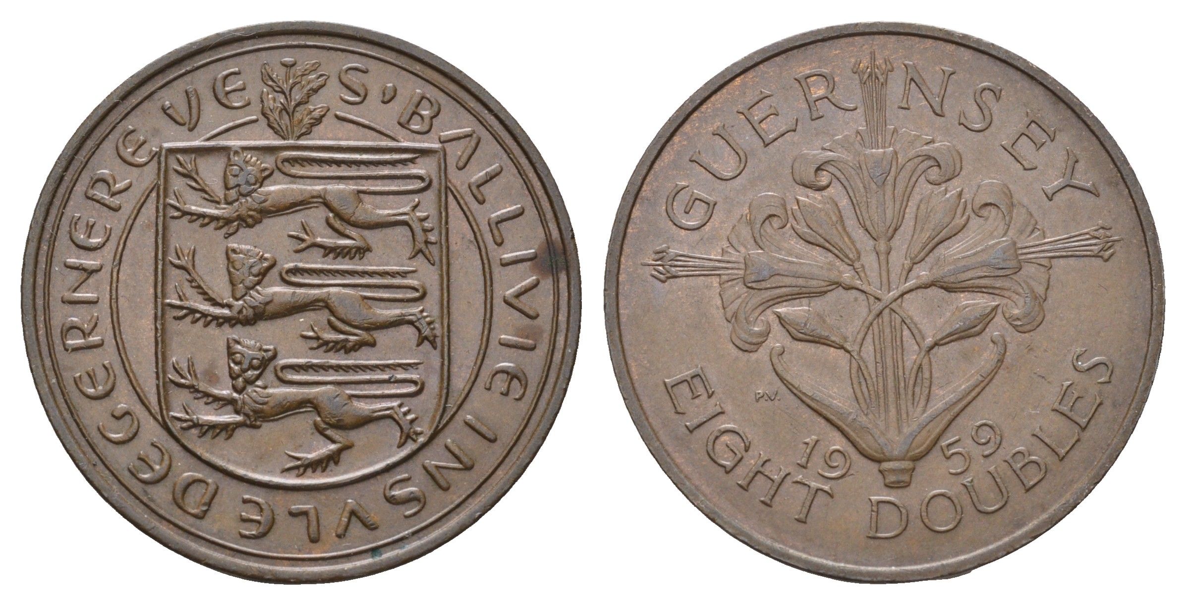Гернси 8 даблов (дублей) 1959 KM 16 бронза 4607-614