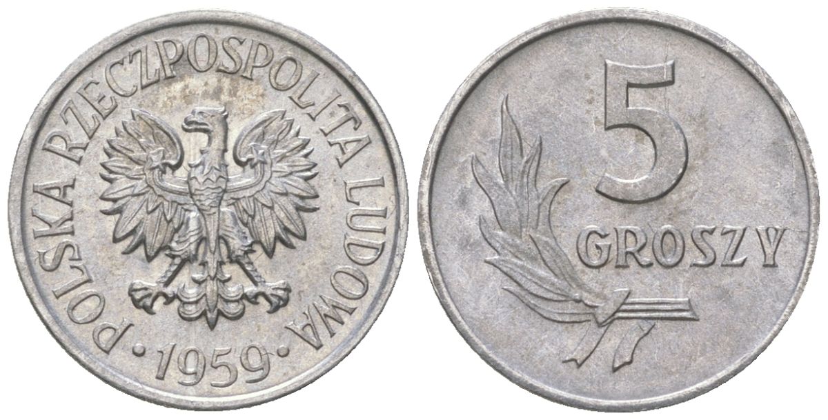Польша 5 грошей 1959 MW Y A46 алюминий aUNC 4617-866
