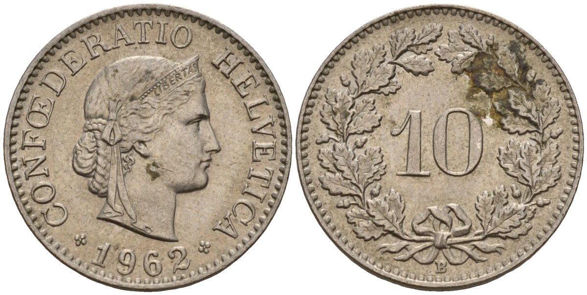 Швейцария 10 раппенов 1962 B KM 27 медно-никель 4189-359