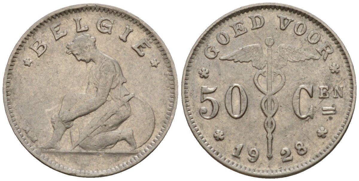 Бельгия 50 сантимов 1928 Belgie KM 88 никель 116-823