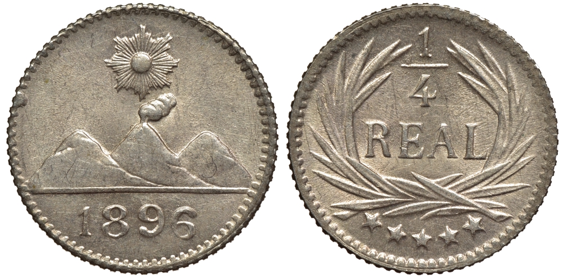Гватемала 1/4 реала 1896 5 звезд, Испанское правление KM 162 серебро 112-1262