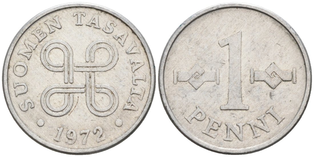 Финляндия 1 пенни 1972 KM 44а алюминий 4564-863