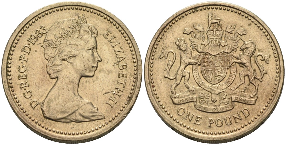 Великобритания 1 фунт 1983 Елизавета II (1952-2022) KM 933, Spink 4221 (J1) никель латунь 81-744