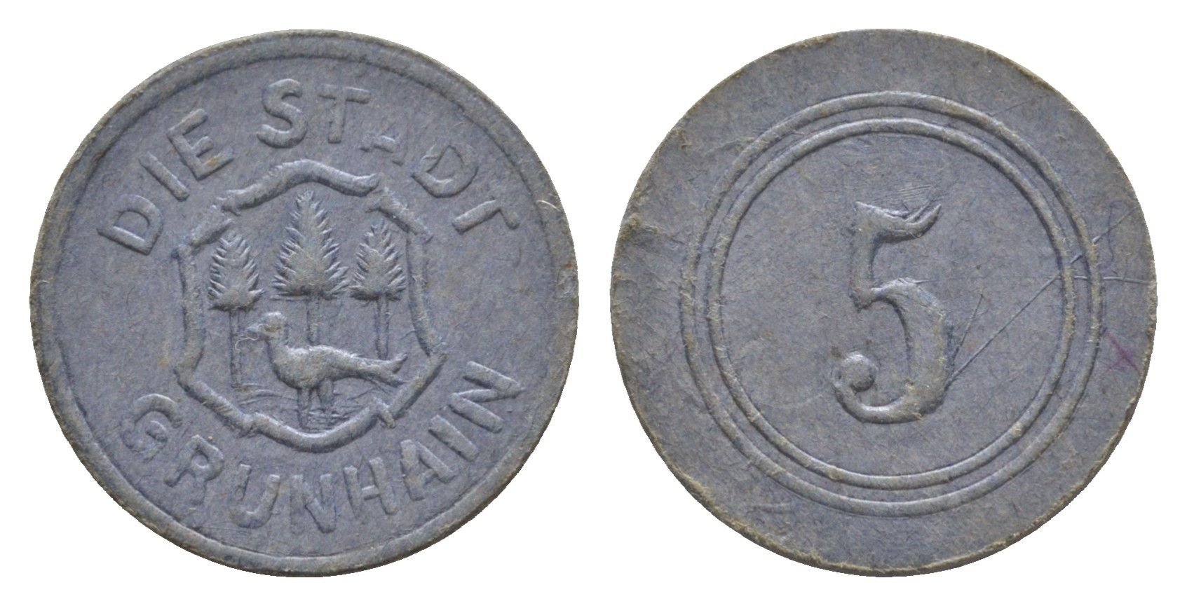 Грюнхайн 5 пфеннигов ND (1919-1920) Funck 177.5, Men05 9896.1, Men18 12330.1 картон 1528-734