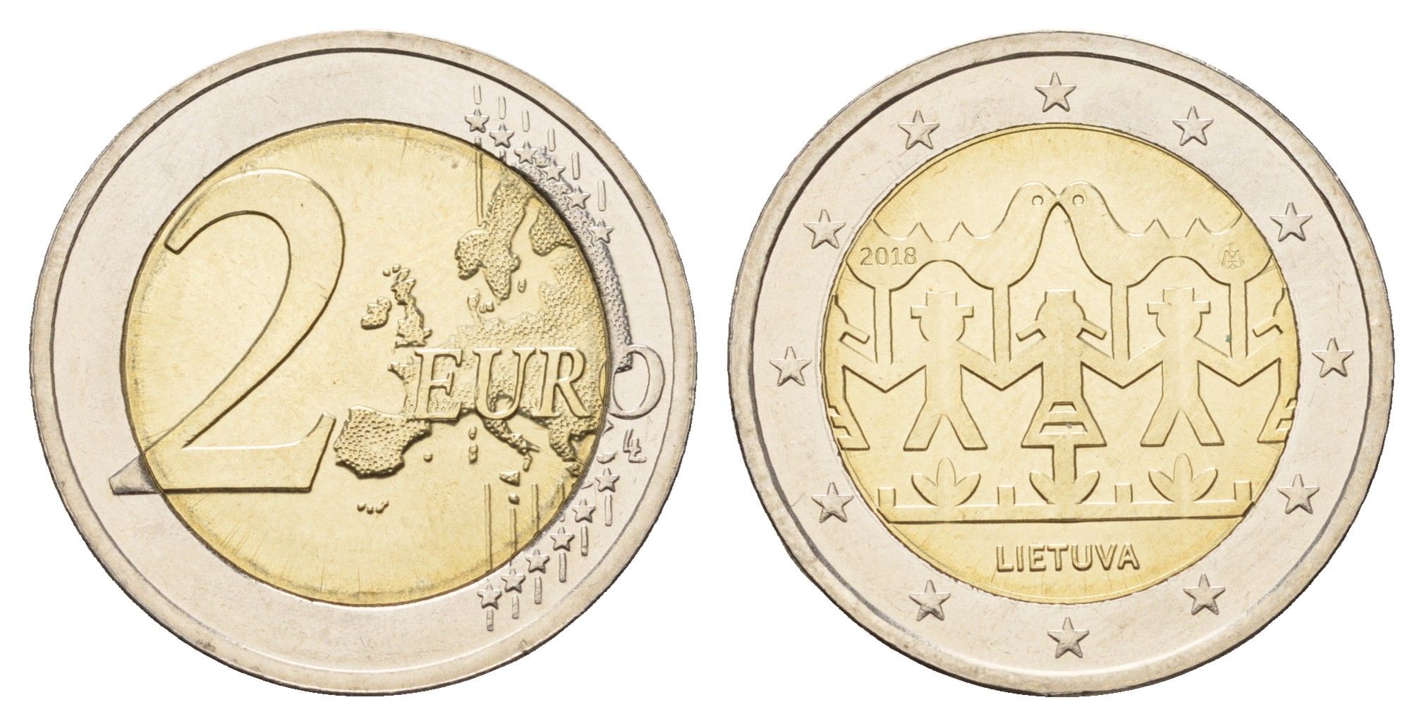 Литва 2 евро 2018 Литовские песни и танцы KM 237 биметалл UNC 72-852