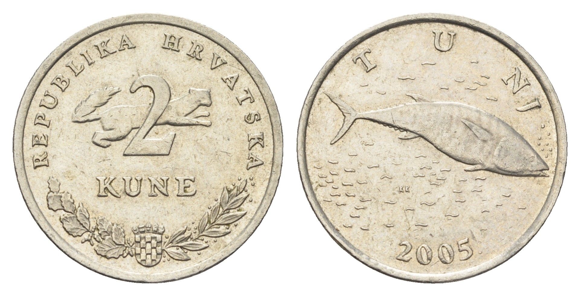 Хорватия 2 куны 2005 тунец, нечетный год KM 10 медь цинк никель    4660-414