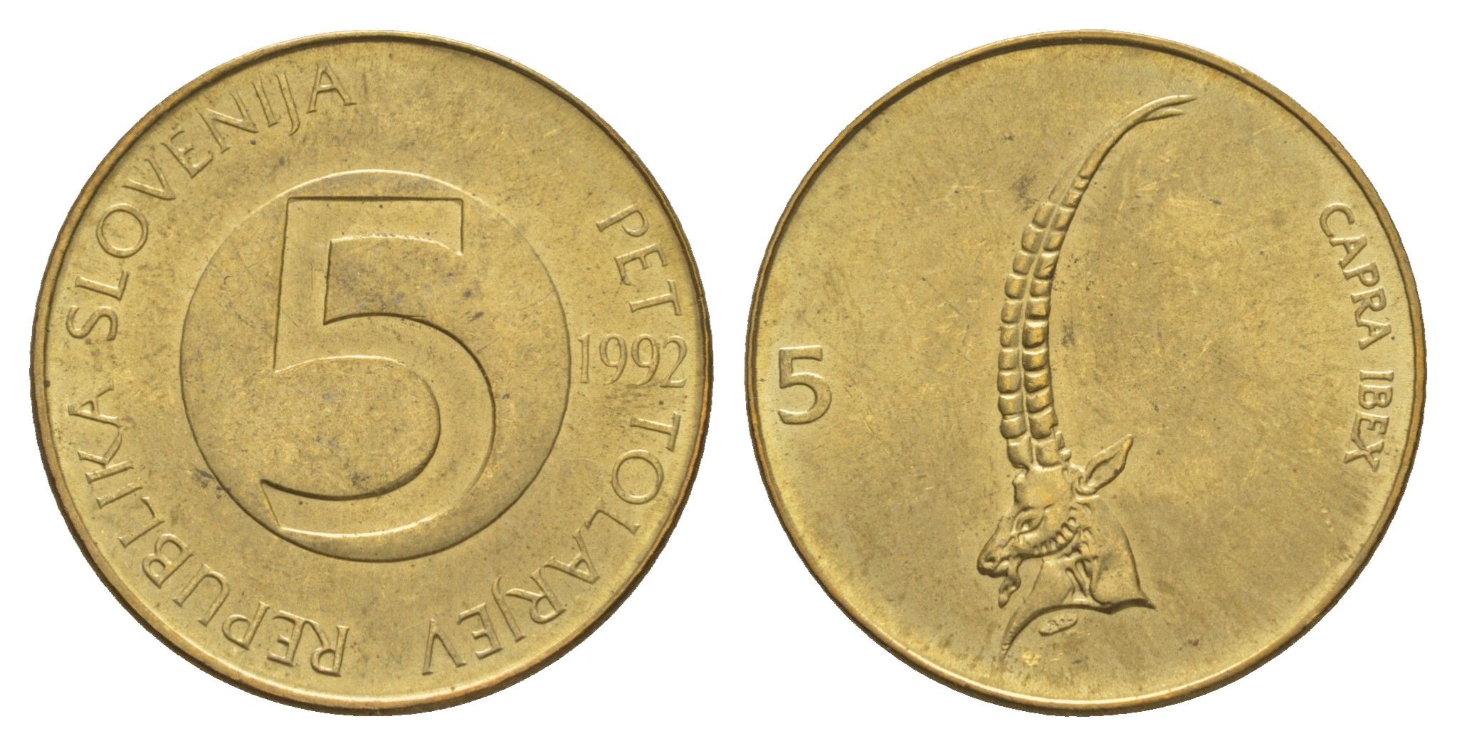 Словения 5 толаров 1992  KM 6 латунь  UNC  4660-135