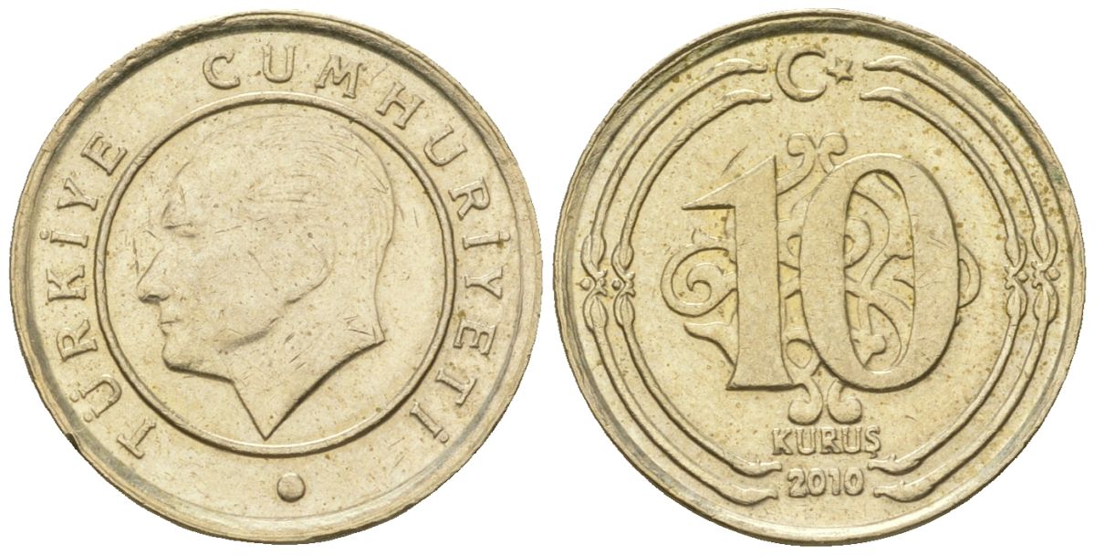 Турция 10 курушей 2010 KM 1241 медь цинк никель 4608-132