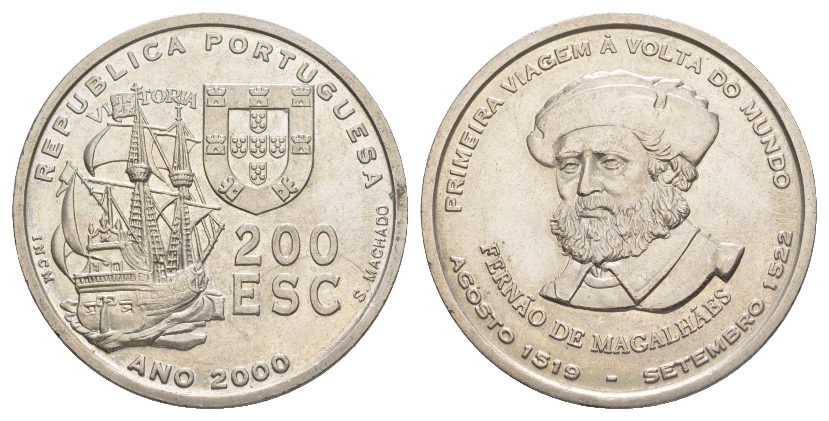 Португалия 200 эскудо 2000 Фернан Магеллан KM 731 медно-никель UNC 3711-1343