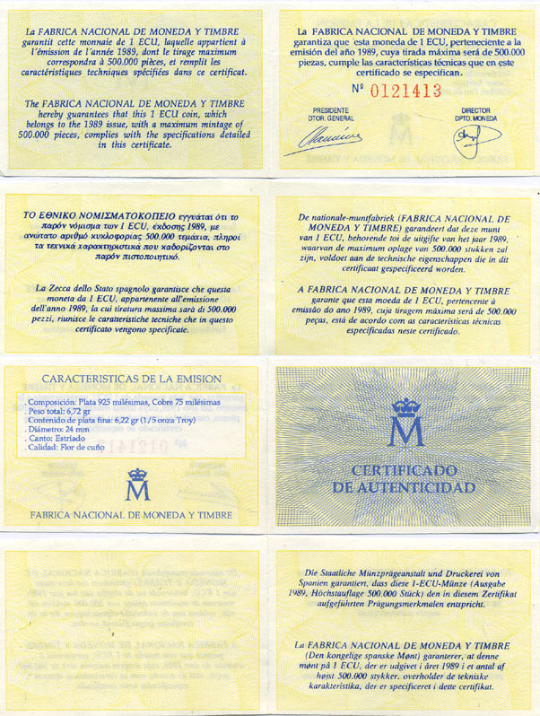 Испания 1 экю 1989 Похищения Европы  в оригинальной деревянной коробке, с сертификатом  X M23 серебро  PROOF  4-3-1-07