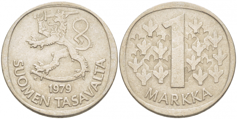 ФИНЛЯНДИЯ 1 МАРКА 1979 K KM 49а медно-никель UNC 3718-853