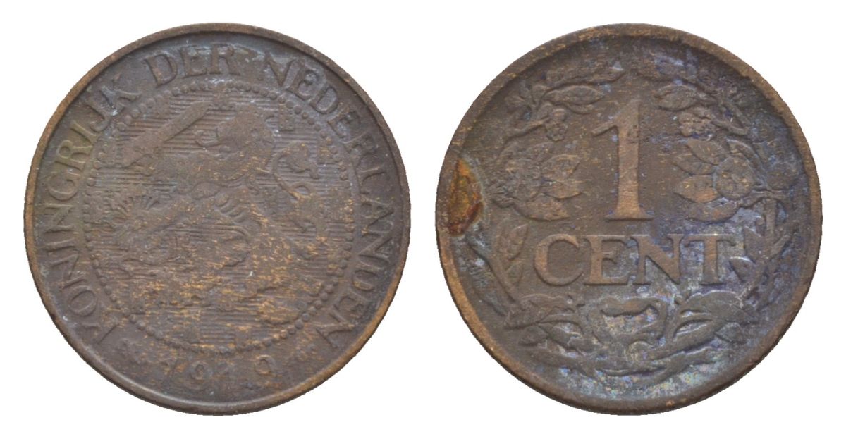Нидерланды 1 цент 1919 Вильгельмина (1890-1948) KM 152 бронза 75-549
