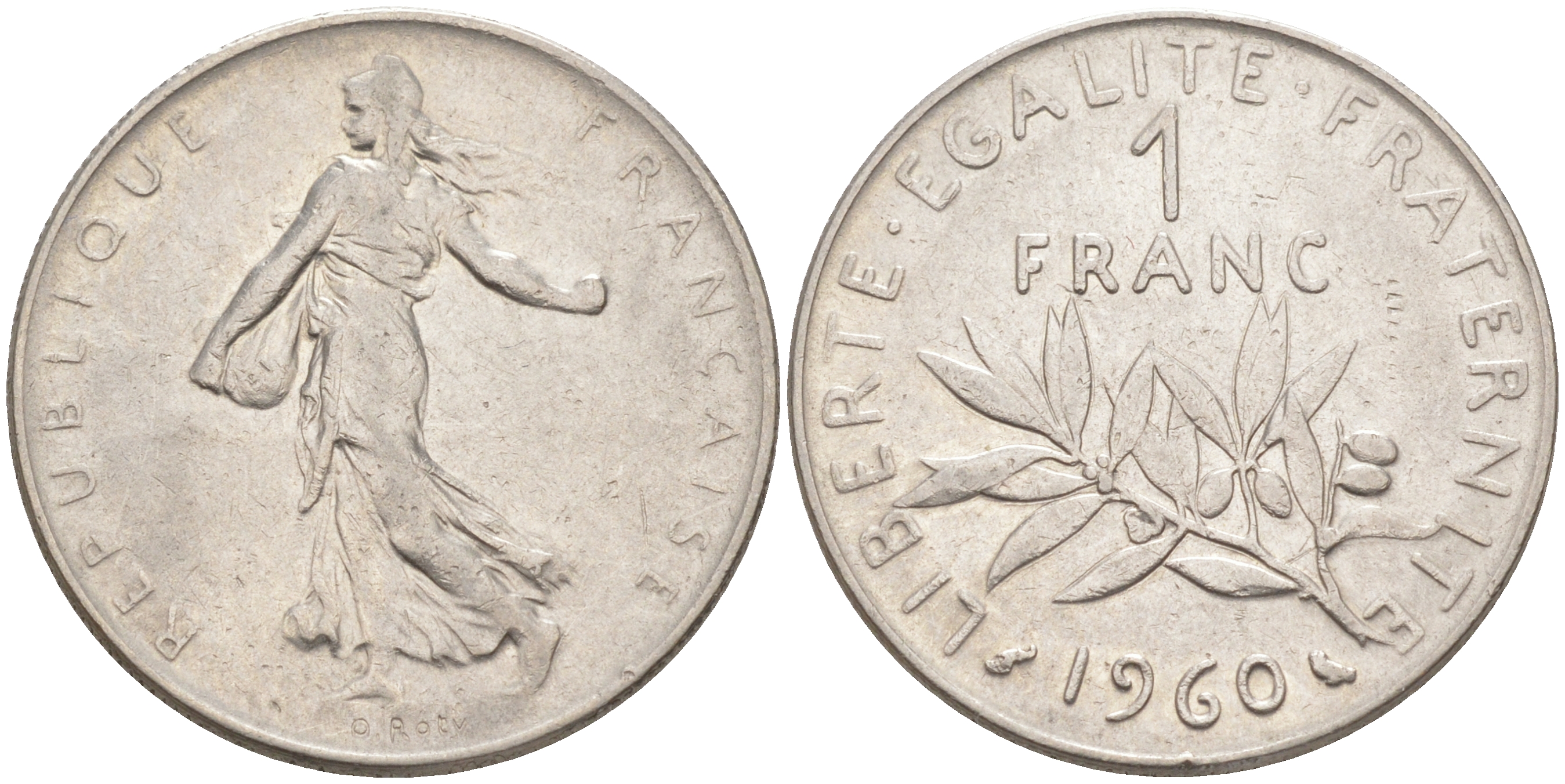 Франция 1 франк 1960 сеятель KM 925.1, Le Franc 226.4 никель 4513-651