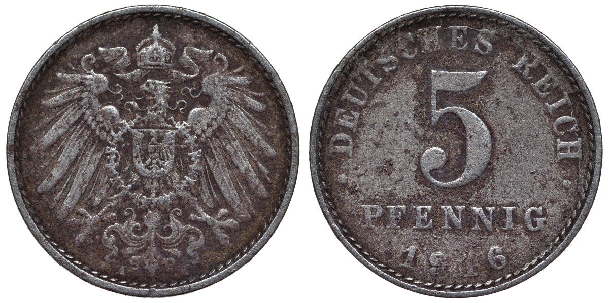 Германия 5 пфеннигов 1916 A KM 19, J. 297, Weege 5 железо 4118-1216