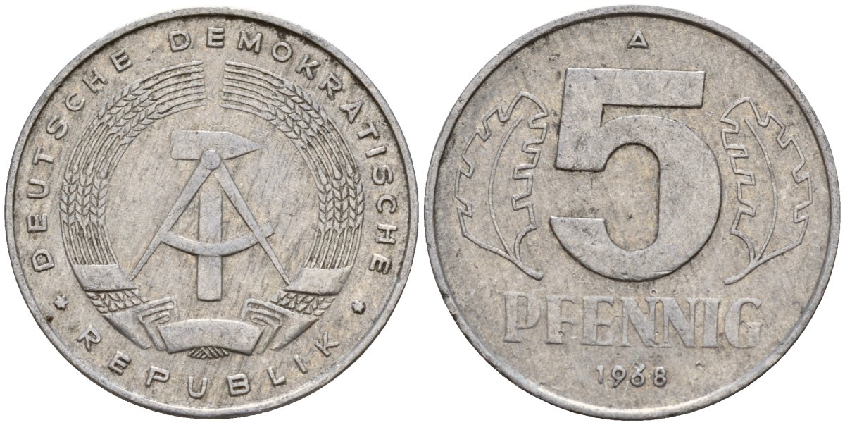 ГДР 5 пфеннигов 1968 A KM 9.1 алюминий 211-959
