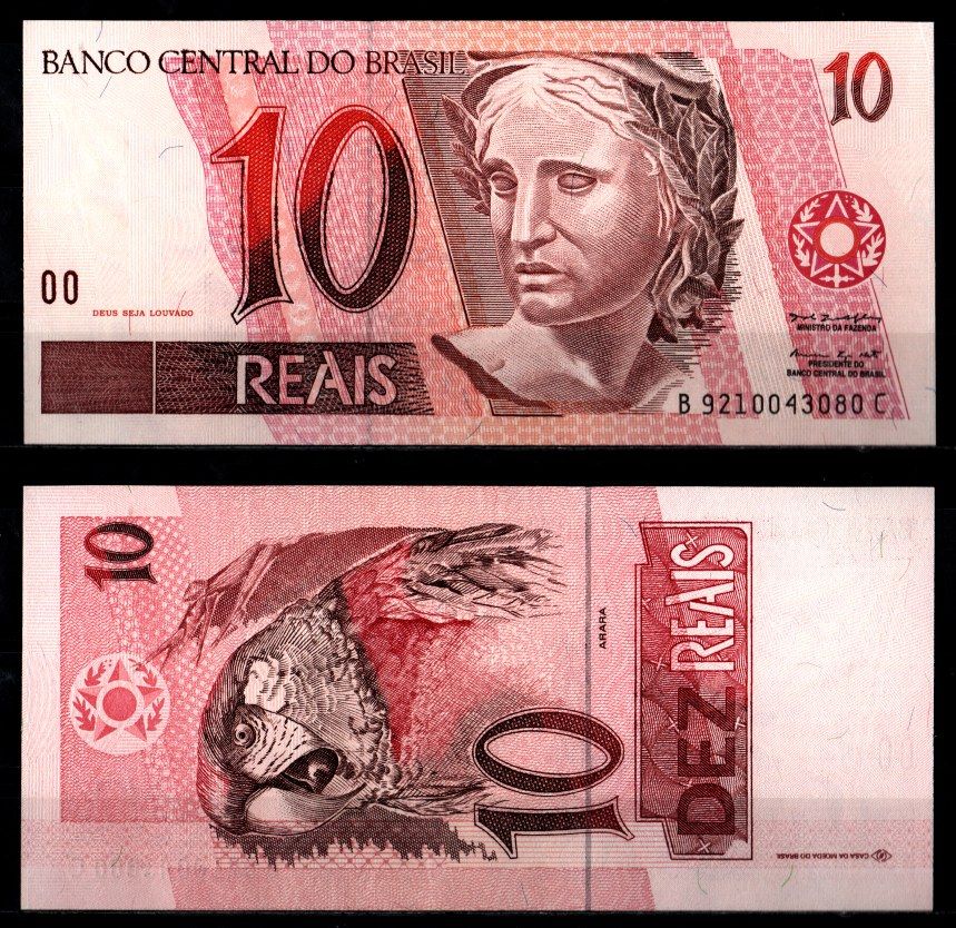 Бразилия 10 реалов ND (1997-2012) Республика, Ара, серия BC Pick 245 Ae бумага UNC (пресс) 2119-44-1-1