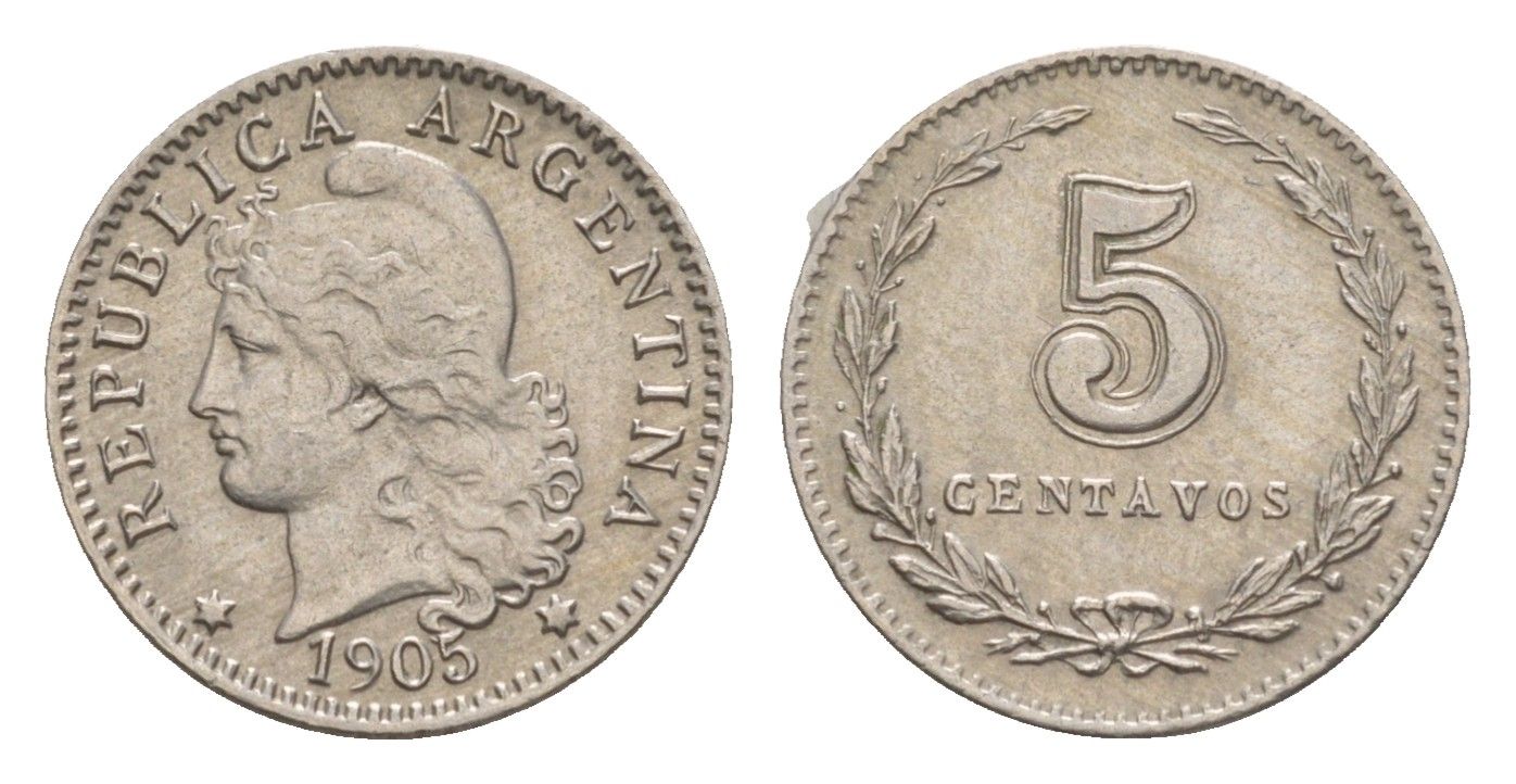 Аргентина 5 сентаво 1905 KM 34 медно-никель 4655-622