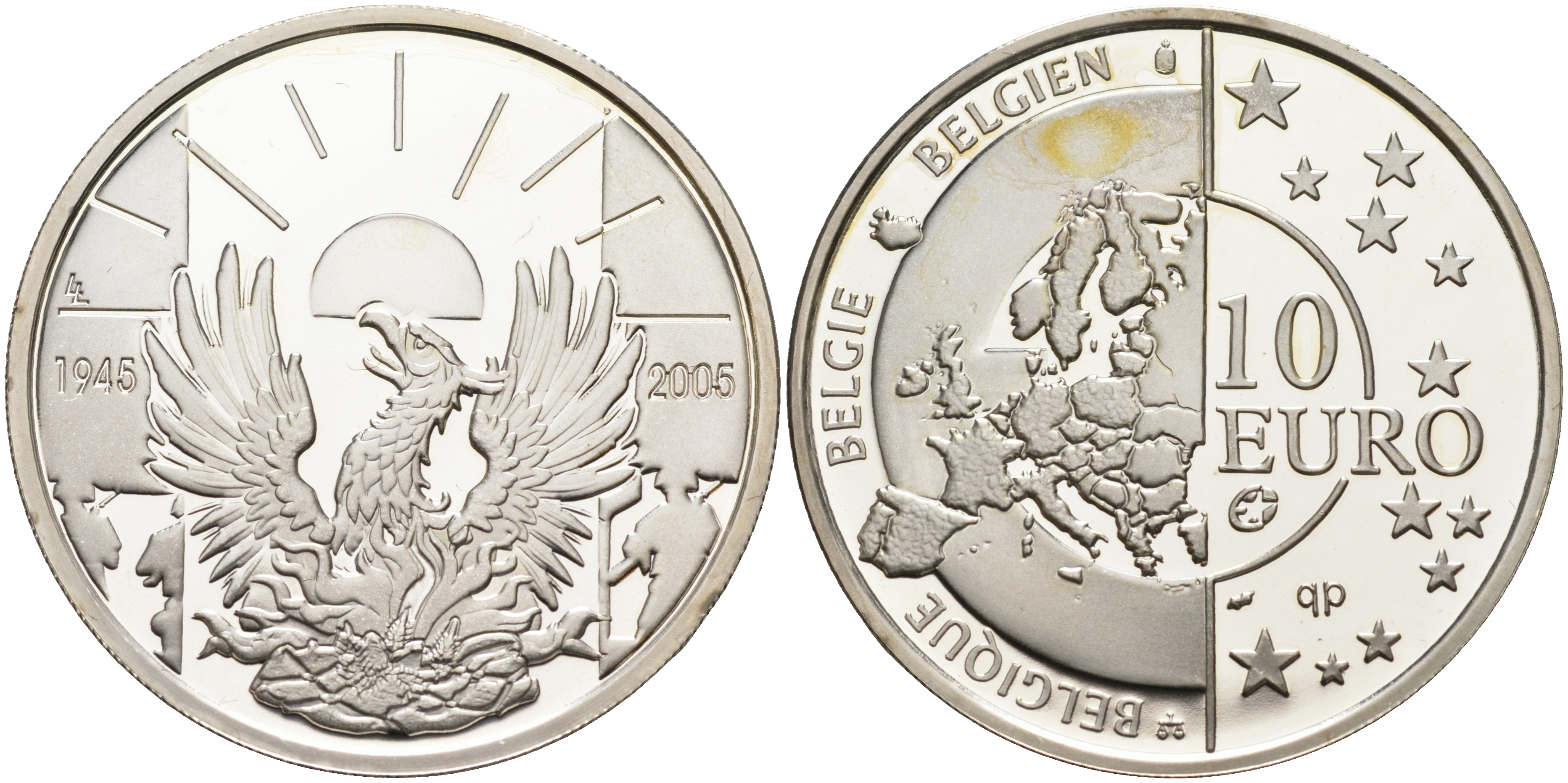 Бельгия 10 евро 2005 60 лет освобождения от фашизма KM 252 серебро  PROOF  1087-4-71