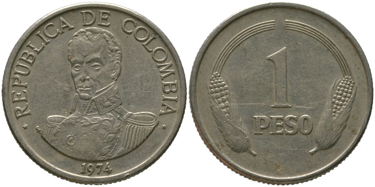 Колумбия 1 песо 1974 KM 258.1 медно-никель 4529-934