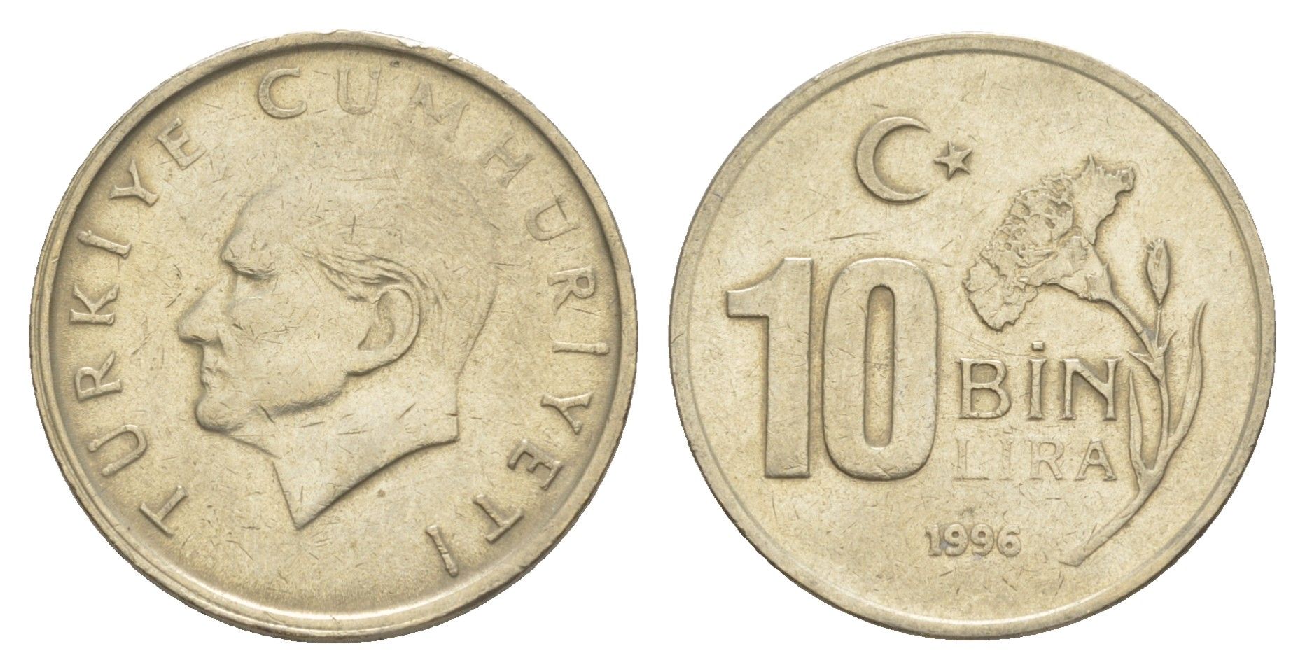 Турция 10000 лир 1996 Кемаль Ататюрк KM 1027.1 медь цинк никель 4648-911