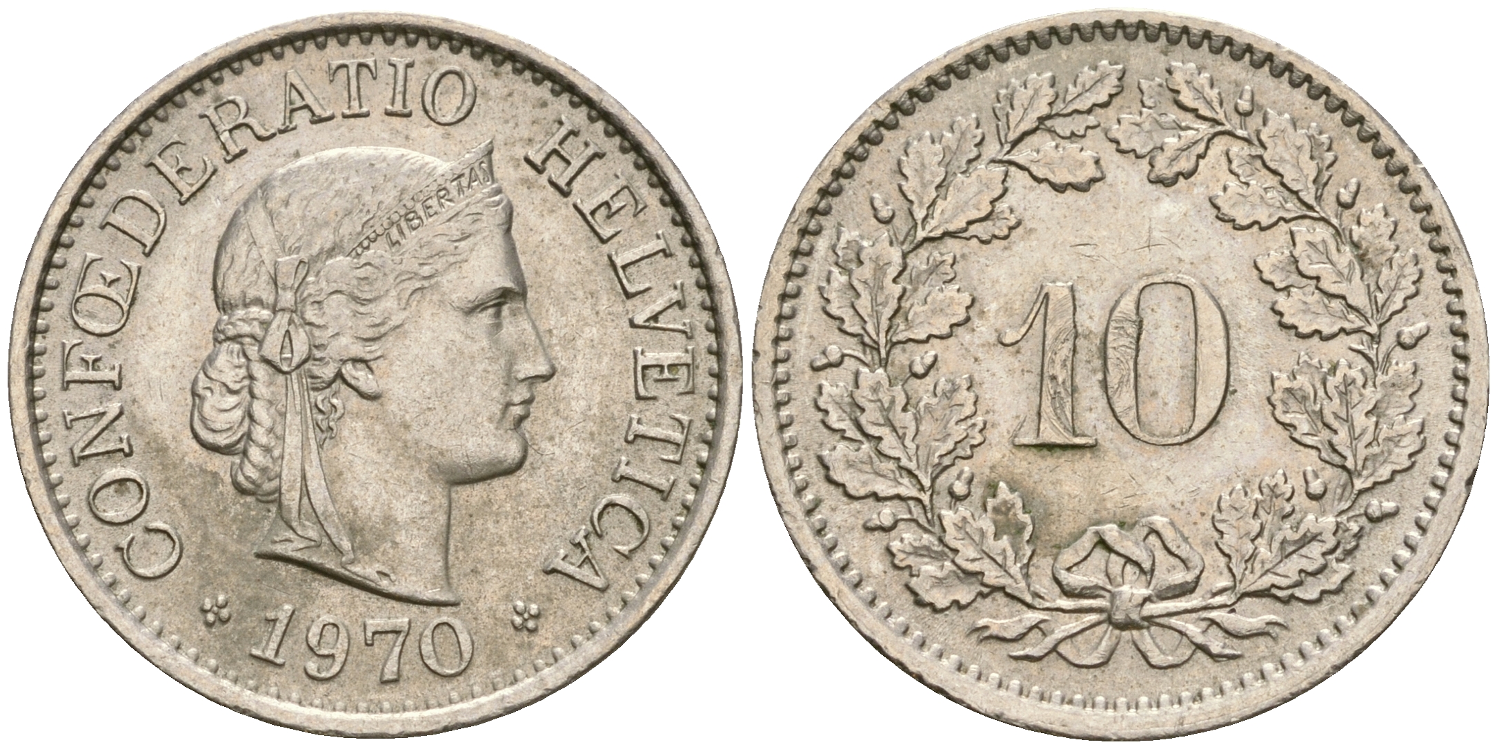 Швейцария 10 раппенов 1970 KM 27 медно-никель 4364-1332