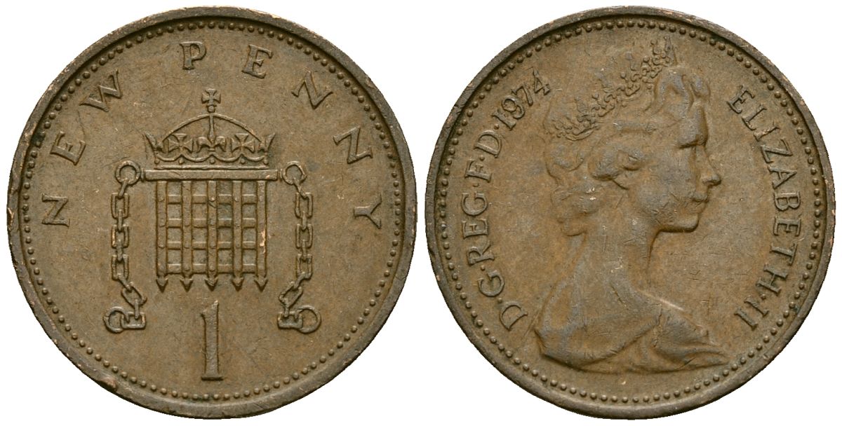 Великобритания 1 пенни 1974 Елизавета II (1952-2022) KM 915, Spink 4237 (B1) бронза 3309-735