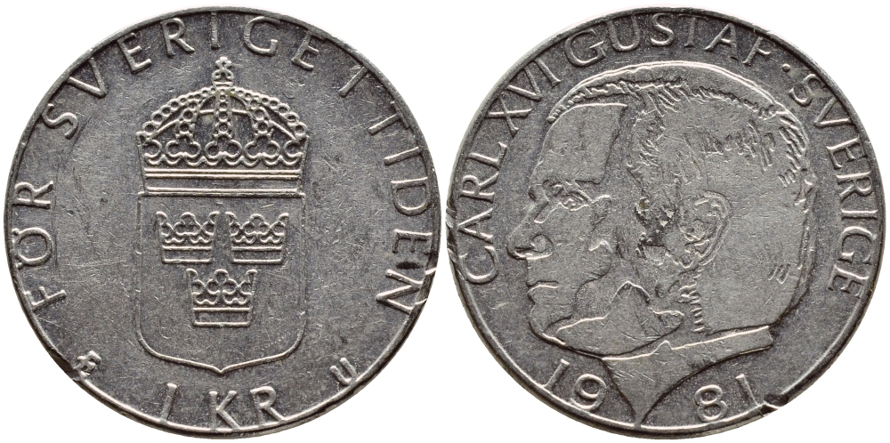 Швеция 1 крона 1981 Карл XVI Густав (1973- ) KM 852 медь плакированная медно-никелем 4397-1032