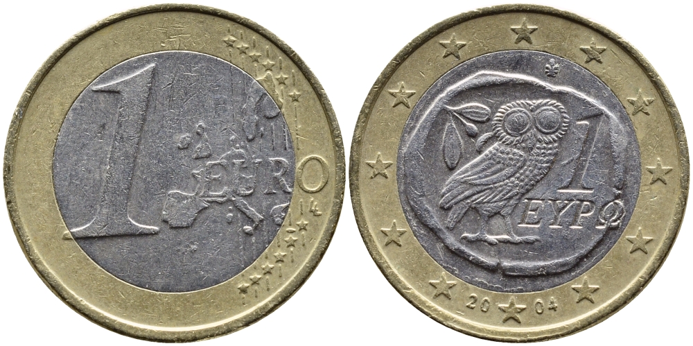Греция 1 евро 2004 KM 187 биметалл 4390-1213