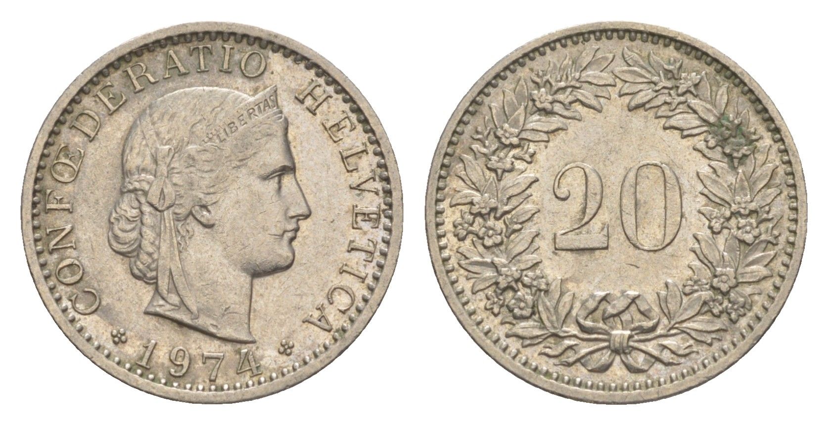 Швейцария 20 раппенов 1974 KM 29a медно-никель 4625-1169