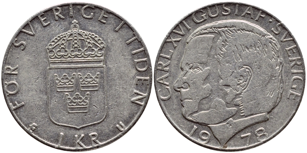 Швеция 1 крона 1978 Карл XVI Густав (1973- ) KM 852 медь плакированная медно-никелем 56-432