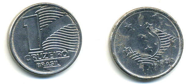 Бразилия 1 крузейро 1990 KM 617 нержавеющая сталь 93-1032