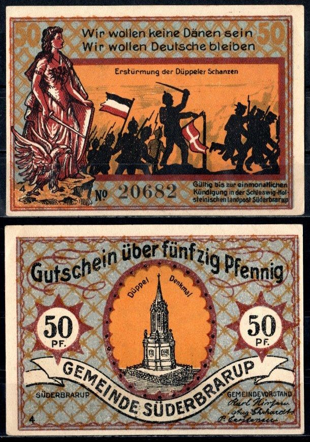 Зюдербраруп (Пруссия, Шлезвиг-Гольштейн) 50 пфеннигов 1921 Mehl Grabowski 1294.7c-4/8 бумага UNC (пресс) 7556-63-2-2