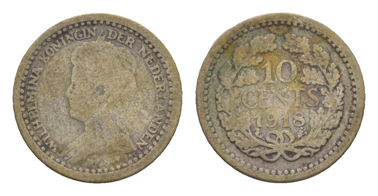 Нидерланды 10 центов 1918 Вильгельмина (1890-1948) KM 145 серебро 4659-168