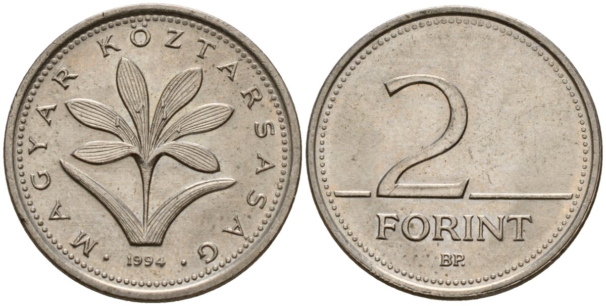 Венгрия 2 форинта 1994 KM 693 медно-никель 4154-1125