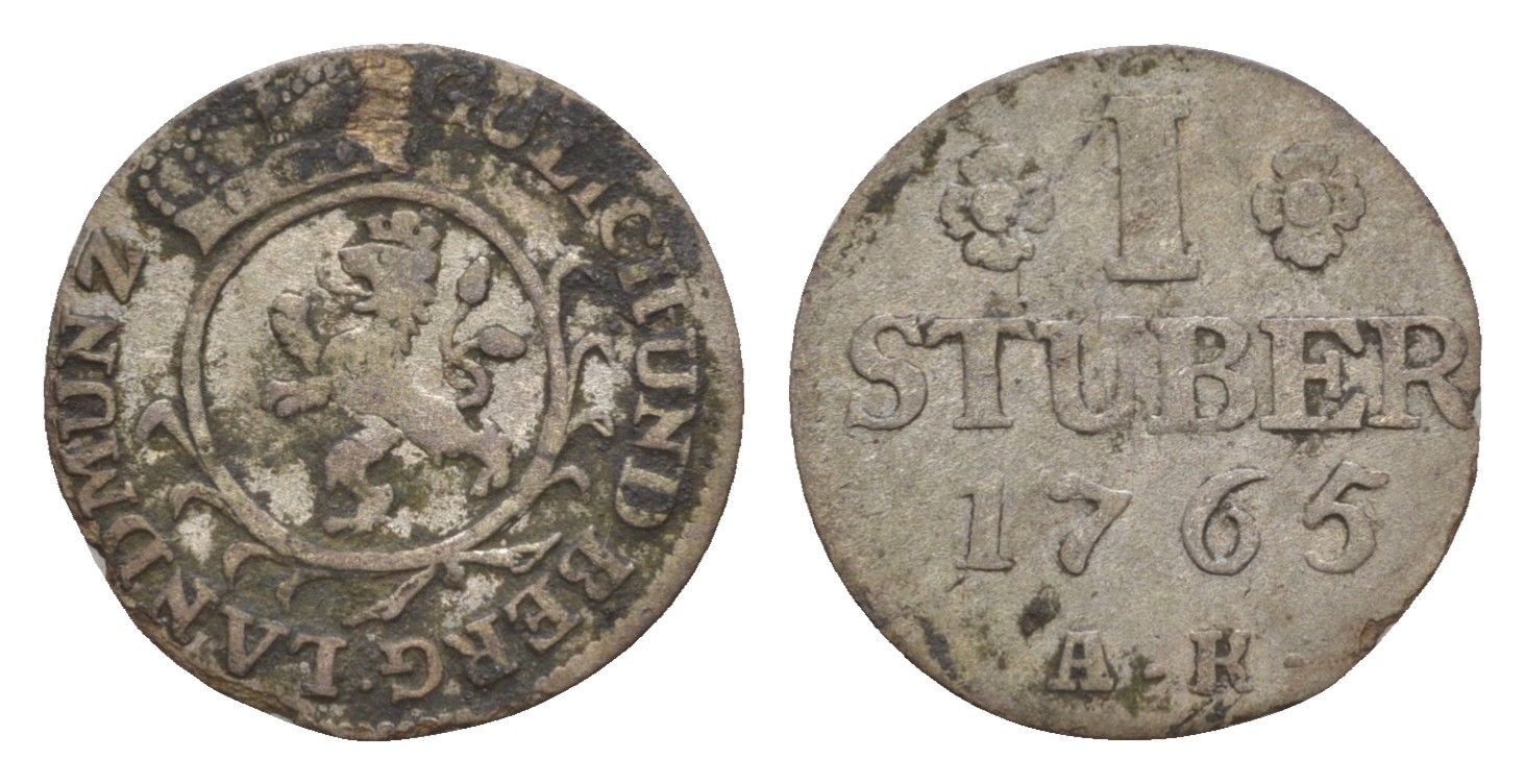 Юлих-Берг 1 штюбер 1765 год-тип Schon 96, Noss Be 967 серебро 650-1433