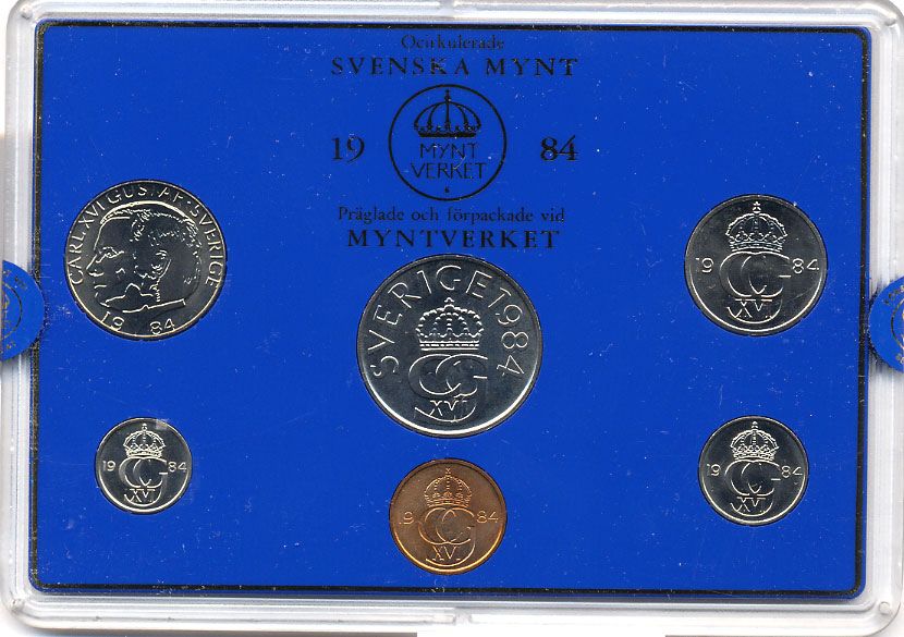 Швеция набор монетного двора из 6 монет 1984 в пластике, Карл XVI Густав (1973- ) KM MS31 UNC 5-4-2-50