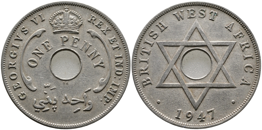 Британская Западная Африка 1 пенни 1947 Георг VI (1937-1952) KM 19 медно-никель 1523-545