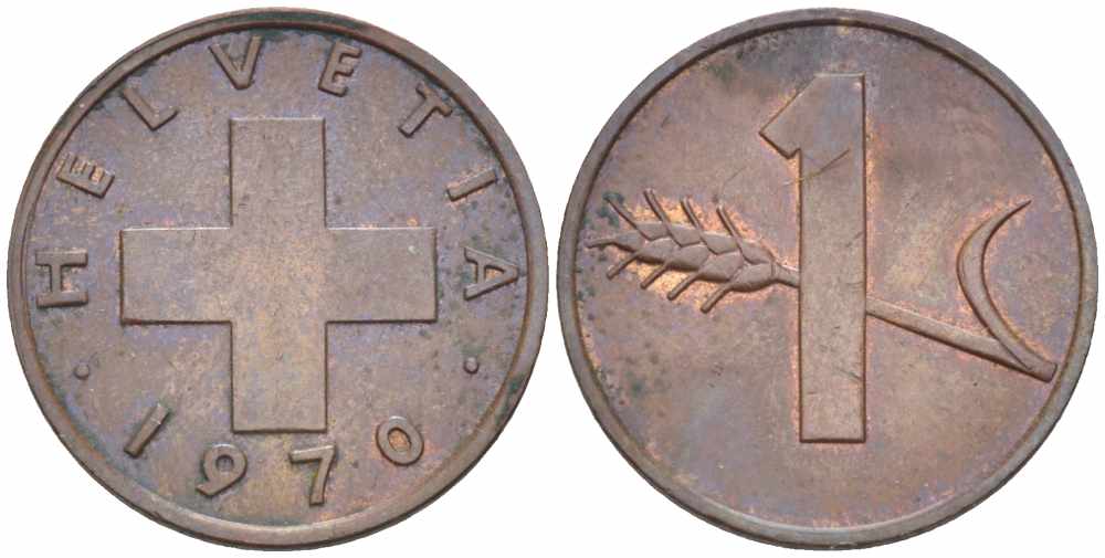 Швейцария 1 раппен 1970 KM 46 бронза 66-118