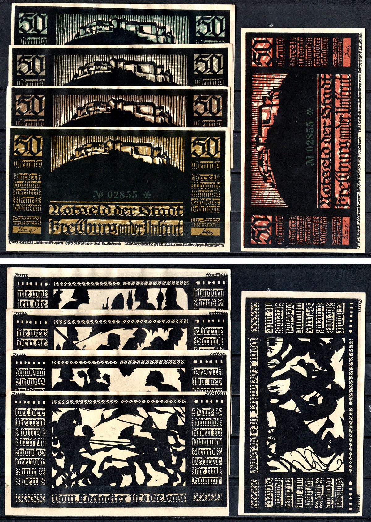 Фрейбург-ан-дер-Унструт (Пруссия, Саксония) полный набор из 5 нотгельдов (50 пфеннигов) 1921 Mehl Grabowski 390.1 бумага UNC (пресс) 7556-37-3-2