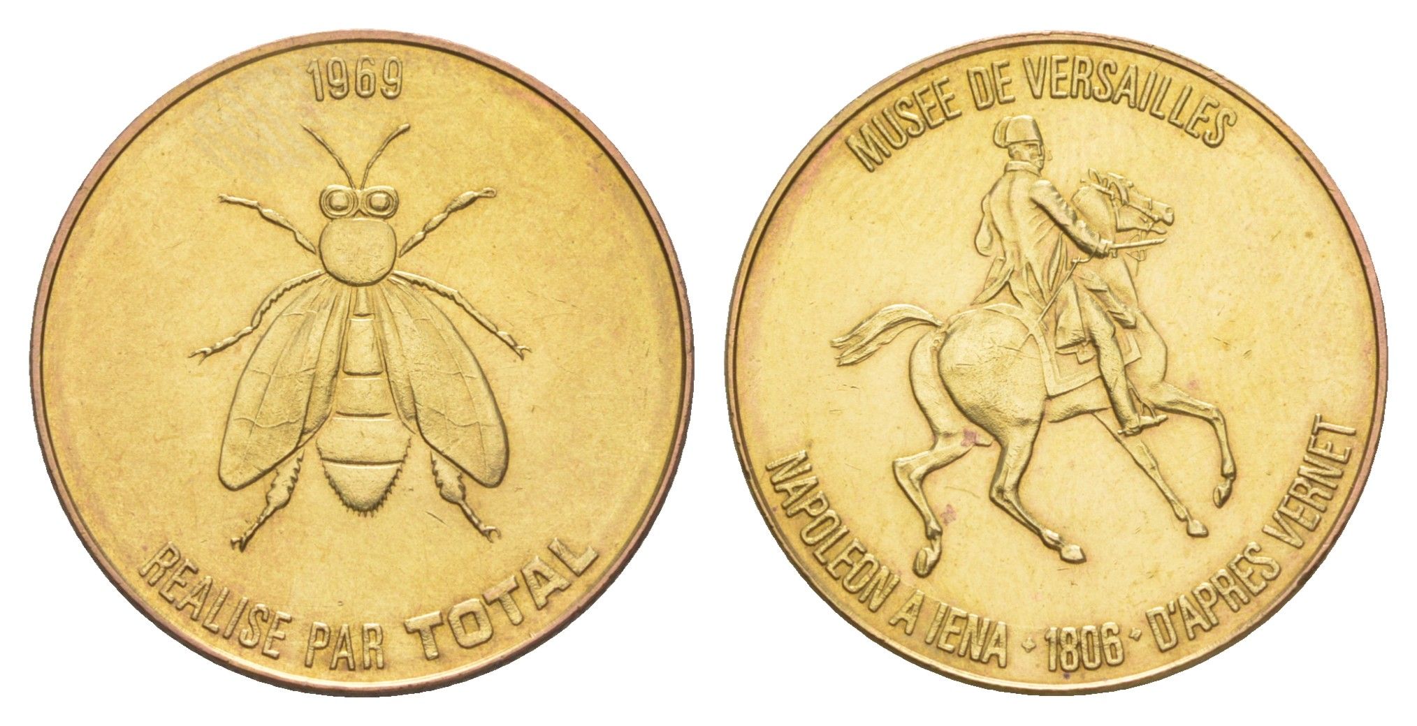 Франция жетон к 200-летию со дня рождения Наполеона-Бонапарта "Музей Версаля - Битва при Йене" 1969 компания Total, диаметр 25,8 мм, вес 5 гр железо плакированная латунью UNC 4637-525