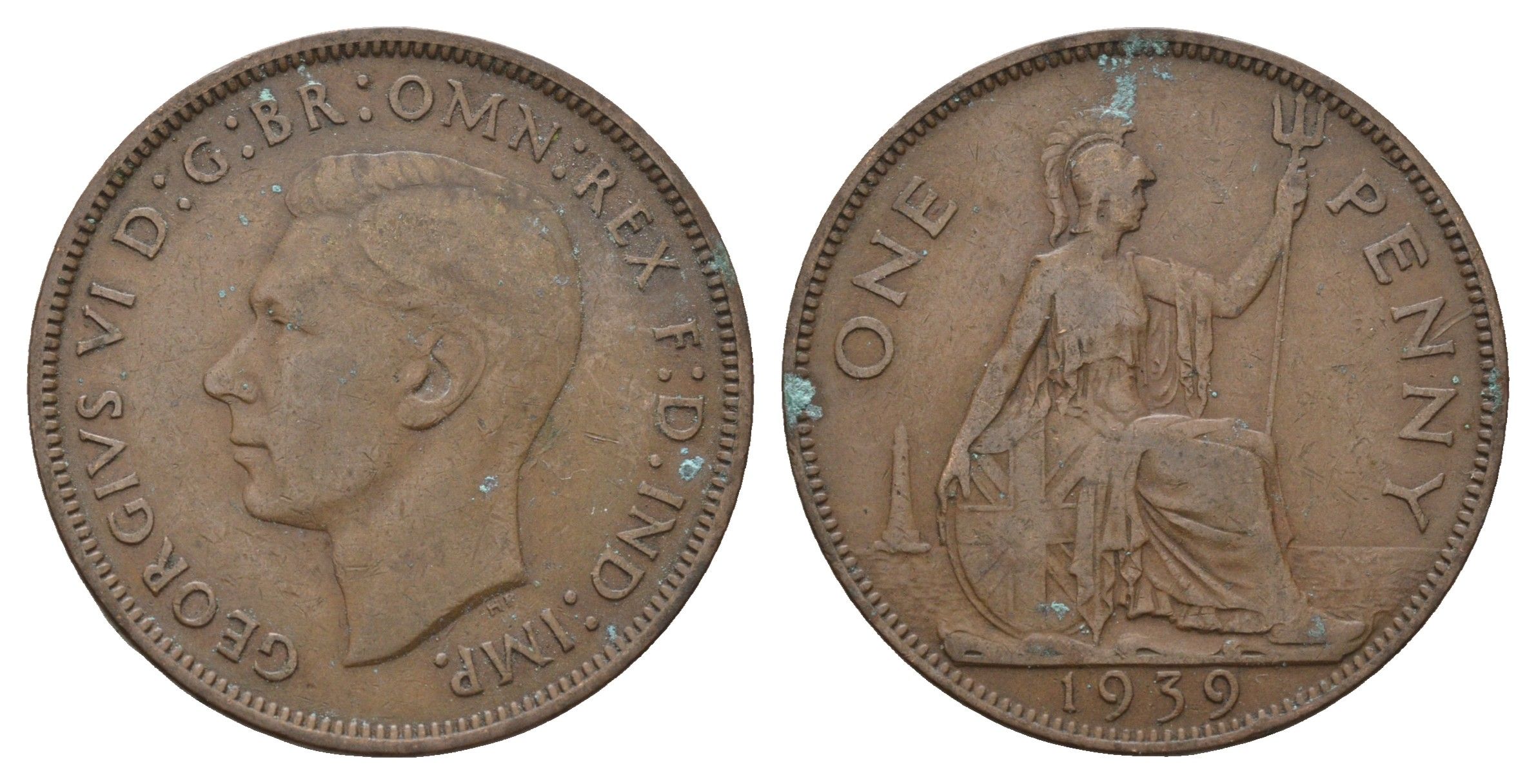 Великобритания 1 пенни 1939 Георг VI (1936-1952) KM 845, Spink 4114 бронза 221-526