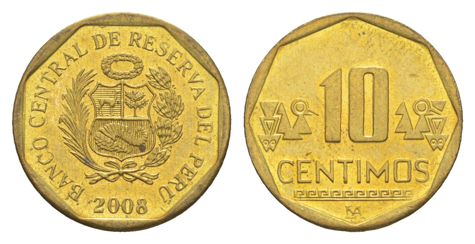 Перу 10 сентимо 2008 KM 305.4 латунь UNC 4649-553