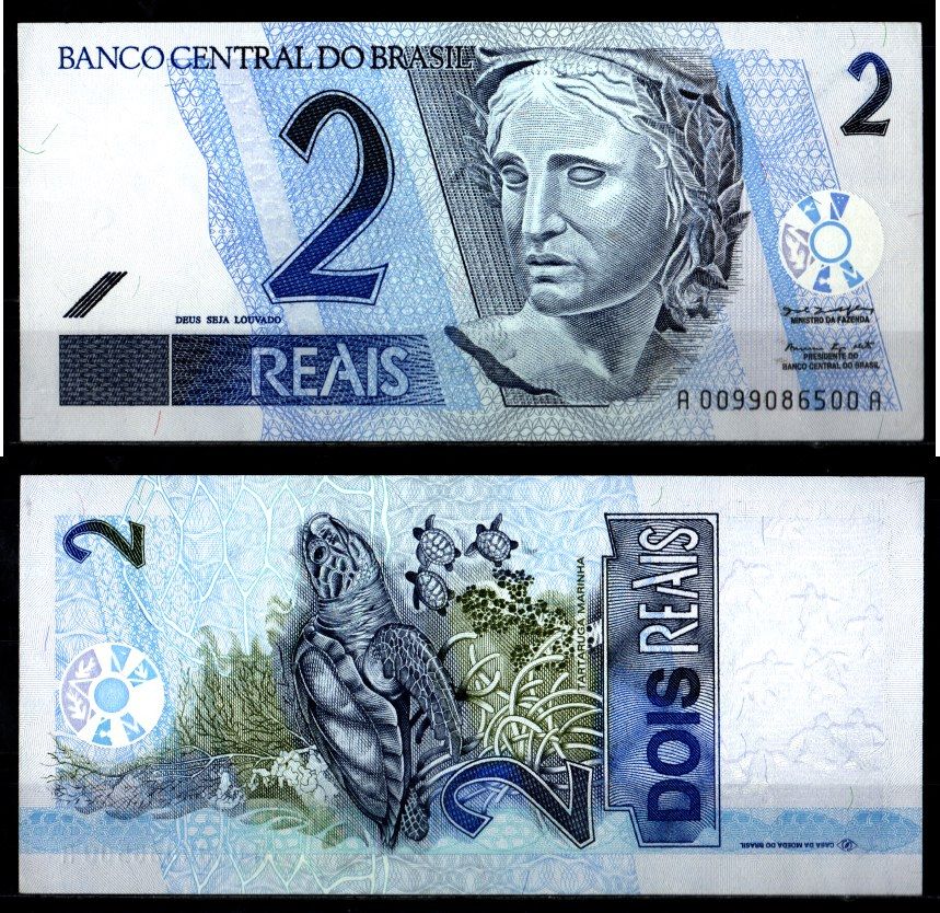 Бразилия 2 реала ND (2001-2012) Республика, морская черепаха Pick 249 a бумага UNC (пресс) 2119-42-2-2
