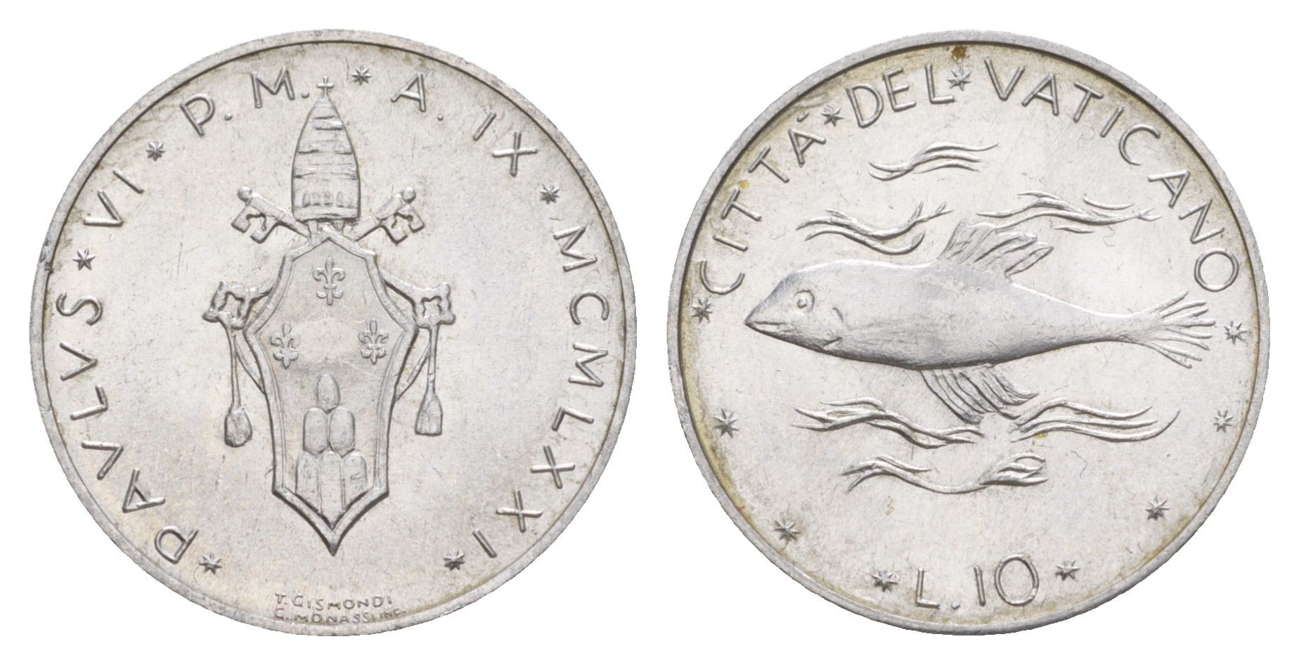 Ватикан 10 лир 1971 KM 119 алюминий UNC 4633-1217