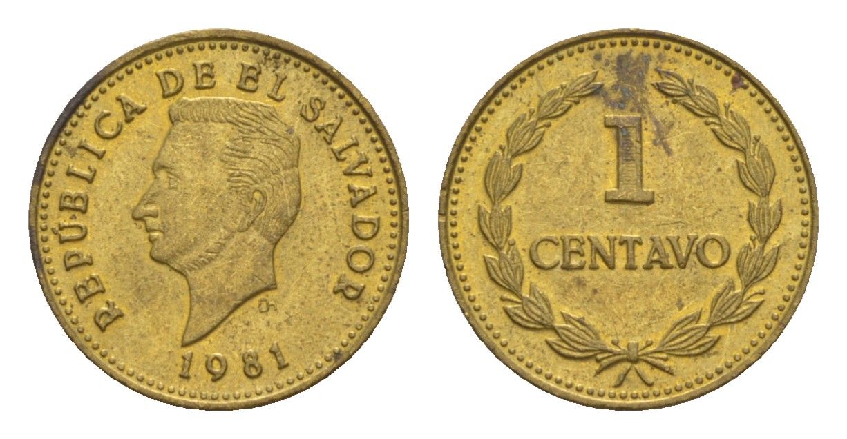 Сальвадор 1 сентаво 1981 KM 135.2a латунь UNC 4649-814