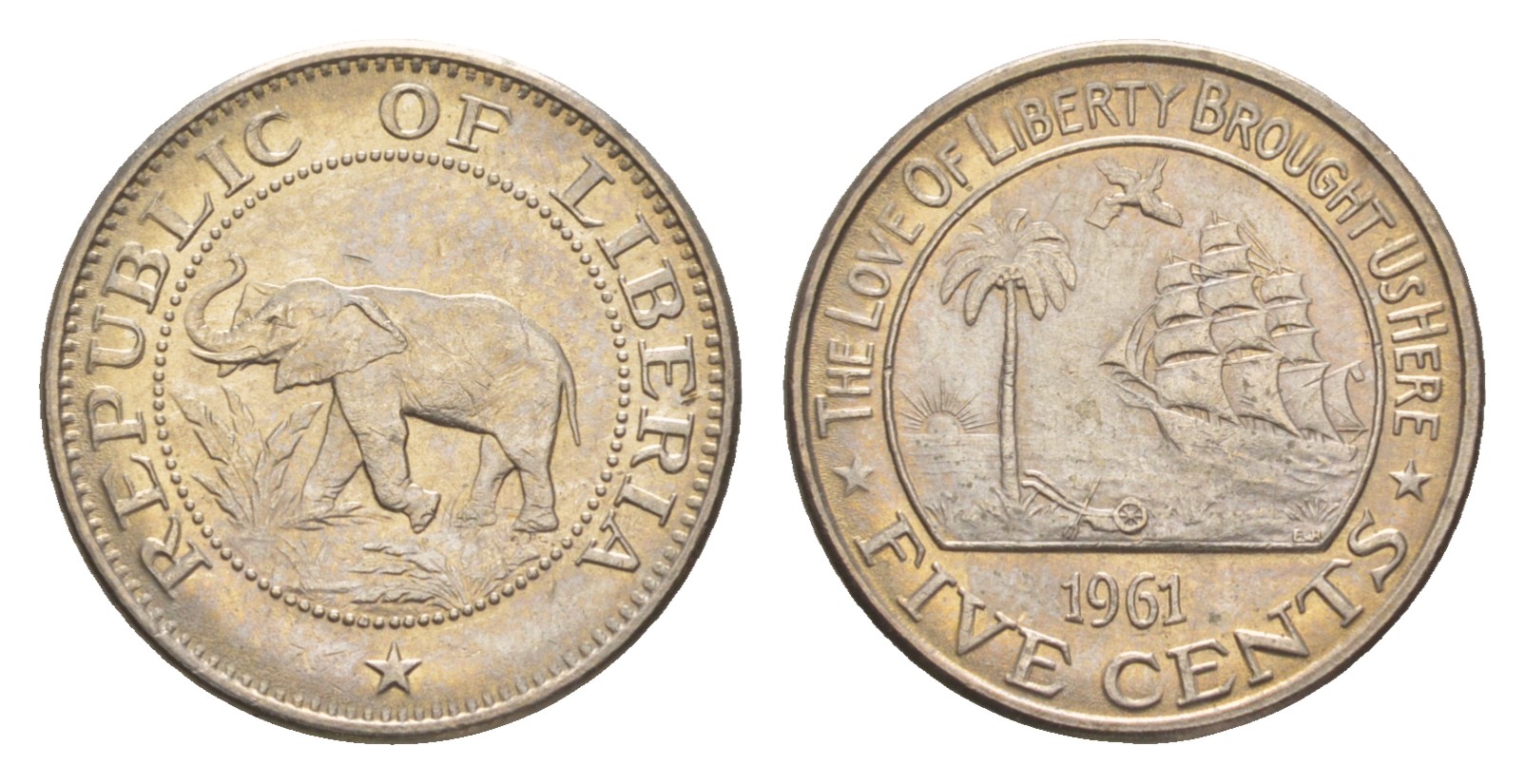 Либерия 5 центов 1961  KM 14 медно-никель  aUNC  4659-438