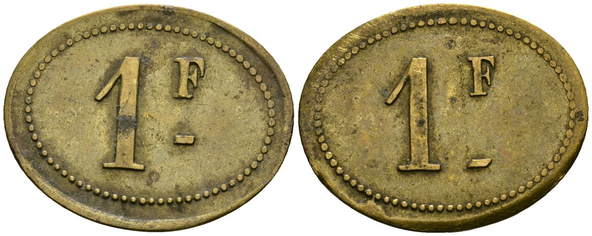 Франция 1 франк XIX-XX век ресторанный жетон латунь 4166-713