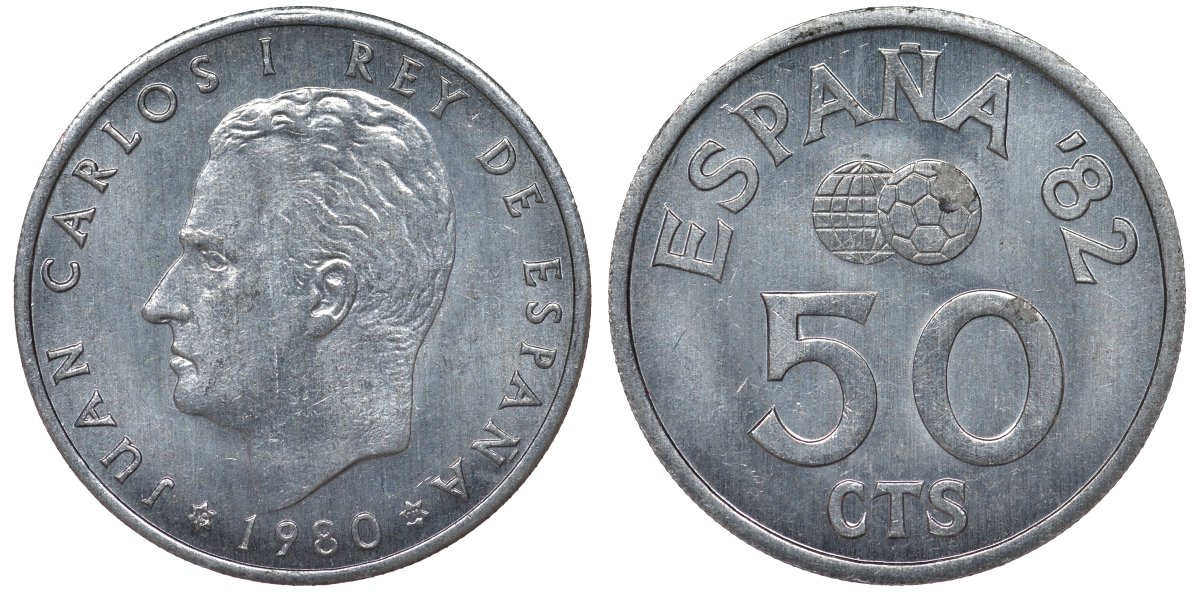 Испания 50 сентимо 1980 (80) чемпионат мира по футболу KM 815 алюминий 4128-1031
