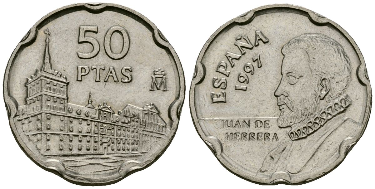 Испания 50 песет 1997 Хуан де Эррера, Монастырь Эскориал, Хуан Карлос I (1975-) KM 985 медно-никель 4167-126