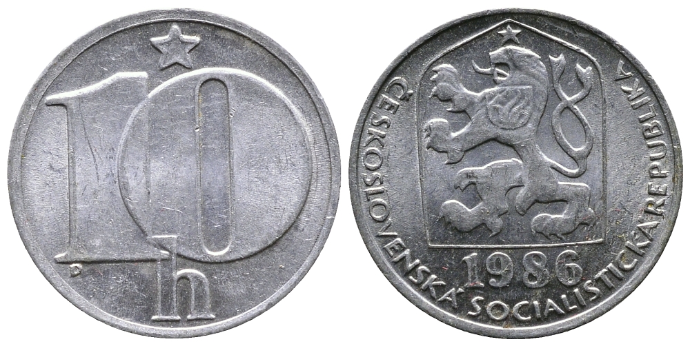 ЧЕХОСЛОВАКИЯ 10 ГЕЛЛЕРОВ 1986 СОЦИАЛИСТИЧЕСКАЯ РЕСПУБЛИКА KM 80 алюминий 83-1315